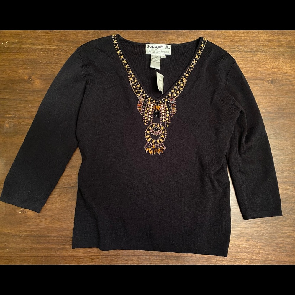 Vintage Joseph A.Paris-London- New-York BLACK 3/4 Sleeve Ladies Top, Size MP